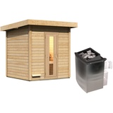 Woodfeeling Karibu Gartensauna Saunahaus Hytti 2 Energiesparende Saunatür 9 kW Ofen integr. Steuerung inkl. 8-teiligem gratis Zubehörpaket (Gesamtwert 191,92€)