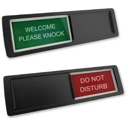 CombiCraft Schiebeschild "Welcome please knock - Do not disturb" in einem schwarzen Kunststoffschiebeprofil ca. 178x50mm