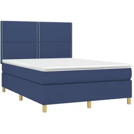 vidaXL Boxspringbett mit Matratze & LED Blau 140x200 cm Stoff