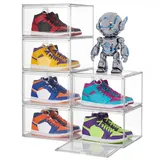 SONGMICS Schuhboxen stapelbar transparent, Schuh-Organizer, Schuhaufbewahrung, für Schuhe bis Größe 47, mit Magnettür, aus Kunststoff, 6er Set LSP706WH01