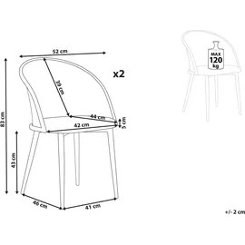 Beliani Esszimmerstuhl 2er Set Metall Hellbeige