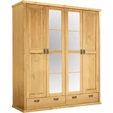 otto home Kleiderschrank OTTO HOME "Madrid", beige (gelaugt, geölt), B:164cm H:190cm T:59cm, Schränke, Kleiderschrank, aus massiver Kiefer, in 3 Breiten mit Spiegeltüren