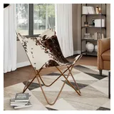 vidaXL Butterfly-Sessel Braun und Weiß Echtes Kuhfell