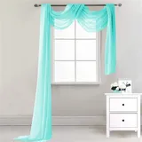 Lsimeru Überlänge Querbehang Freihanddeko Türkis Transparent Voile Gardinen Querbehang Dekoschals Hochzeit Party Hintergrund Vorhang Deko 1 Stück,548x132cm