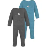 Normani Outdoor Sports 2er Pack MERINO Baby Merino Strampler „Levin" in Blau/Anthrazit | Gr.: 62