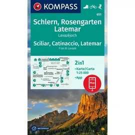 Kompass Wanderkarte 651 Schlern, Rosengarten, Latemar, Lavazejoch / Sciliar, Catinaccio, Latemar, Passo di Lavaze 1:25.000:
