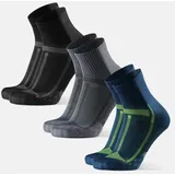 LONG DISTANCE RUNNING QUARTER SOCKEN - 3-Pack - Schwarz/Grau | Grau/Schwarz| Blau/Gelb - 43-47