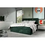 Boxspring Bett mit gestepptem Kopfteil EUGENA – 180x200, grün + ER Topper - Grün