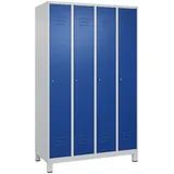 C+P Spind Classic PLUS, Füßen, 4 Abteile, HxBxT 195x120x50cm, Zylinderschloss, Hellgrau/Enzianblau von PROREGAL