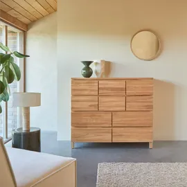Tikamoon Highboard 10 Schubladen Teak  aus massivem Holz  beige