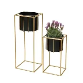 DanDiBo Ambiente Blumenhocker 2er Set 96035  Eckig 60 x 30 cm Gold Schwarz