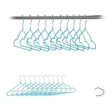 Relaxdays 100 x Kinderkleiderbügel, platzsparende Drahtbügel Jungen, Babybügel mit Kerben, PVC-beschichtet, Bügel 30 cm, türkis