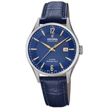 Festina Swiss Made Silber Edelstahl Case BlauLeder Band