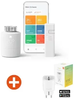 tado° Starter Set Heizen Smartes Heizkörper-Thermostat V3+ mit Hombli Smart Plug