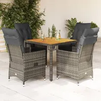 VidaXL 5-tlg. Garten-Essgruppe mit Kissen Grau Poly Rattan -