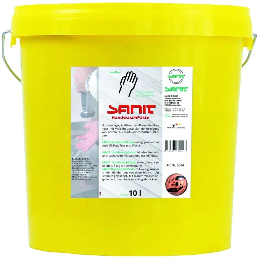 Sanit Handwasch-Paste sandfrei, hochwertige Reinigungspaste, 10l Eimer 3074