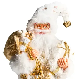 Beliani Dekofigur Weihnachtsmann weiß / gold