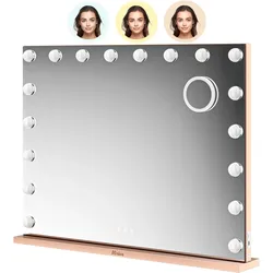 Hollywood Spiegel - Bluetooth-Lautsprecher - 80x60cm - Roségold-Pink
