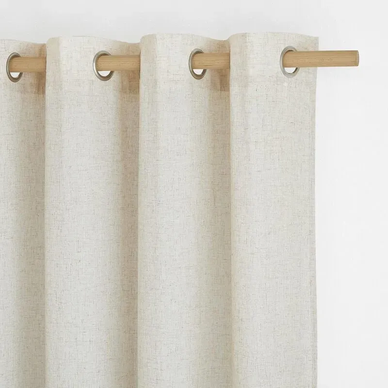 PONY DANCE Halbtransparente Leinen-Vorhänge mit Ösen, 2 Paneele B140 x L145 cm (B55 x L57 Zoll), Beige