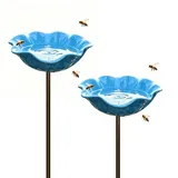 Handgefertigter Blumen-Gartenstecker Aus Metall, Doppelfunktions-Metallblumen-Vogeltränke Und Bestäuber-Wasserstation, Rote Vogelbadschale for Hof, Rasen, Terrasse, Landschaftsdekoration(Blue,2pcs)