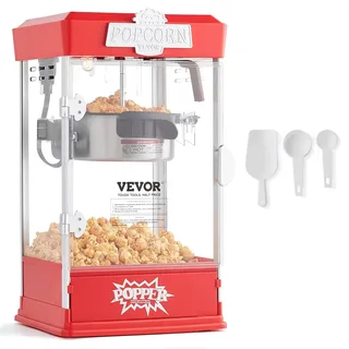 Vevor Popcornmaschine Popcorn Maker 480 W Popcornautomat Popcorngerät 4 oz Kessel ergibt 1,5 Gal pro Ladung, Tisch-Popcornmaschine inkl. 3 Schaufeln, Popcornmaschine mit Kino-Stil Rot Café