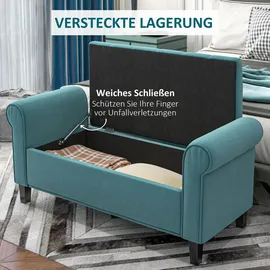 Homcom Bettbank, Sitzbank in Samtoptik, Flurbank mit Stauraum für Schlafzimmer, bis 120 kg Belastbar, Grün,