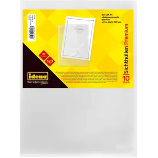 IDENA Sichthüllen DIN A4, glasklar, dokumentenecht, Folienstärke 0,12 mm, extra stark, 10 Stück