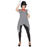 Karneval-Klamotten Kostüm Pantomime schwarz weiß Damen Ringel Tunika, Kostüm Tunika Shirt Mime Clown Harlekin schwarz 40