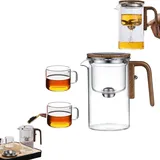 Wassertrennung Glas-Teekanne mit Holzgriff, Hexerei-Teekanne, 2-in-1 Enchantipot Magischer Topf für losen Tee, Drücken Sie Kontrolle, magische Teekanne Glas, Filter-Teekanne mit zwei Teesieb,