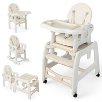 GOPLUS 4 in 1 Baby Hochstuhl, mit Schaukelfunktion, Kinderhochstuhl mit Verstellbarer Rücklehne & Abnehmbarem Tablett & Universalrädern, Babyhochsitz mit 5-Punkt-Sicherheitsgurt (Beige)