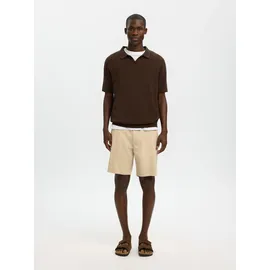 Selected Slim Fit Chinoshorts aus Baumwoll-Leinen-Mix Modell 'BRODY', Beige, XXL