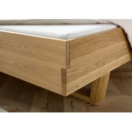 MASSIVMOEBEL24.DE Bett Fichte 160x200x85 natur gebeizt / geölt, Kopfteil beige FICHTELBERG #138