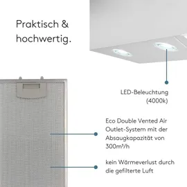 Wiggo Dunstabzugshaube 60cm kopffrei I Abluft Umluft Dunstabzug 300m3/h - LED Touch-Display 3 Stufen I Schräghaube inkl. Fettfilter & 2 x Kohlefilter I Abzugshaube mit Glasfront weiß