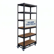 Relaxdays Schwerlastregal auf Rollen, HxBxT: 209 x 90 x 40 cm, 900 kg, 6 Böden, Stahl, Stecksystem, Lagerregal, schwarz