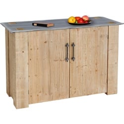 Sideboard HWC-L76, Kommode Schrank, Industrial Massiv-Holz MVG-zertifiziert 80x120x48cm, natur mit Metall-Optik