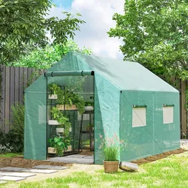 Outsunny Foliengewächshaus, 2 x 3 x 2 m Gewächshaus, Treibhaus mit Rollfenster, Rolltür