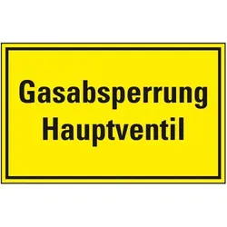 Schild I Hinweisschild Gasabsperrung Hauptventil, Kunststoff, 300x200mm