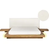 Beliani Bett mit LED Bouclé Zen 160 x 200 cm Led Naturfarbene Esche