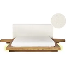 Beliani Bett mit LED Bouclé Zen 160 x 200 cm Led Naturfarbene Esche