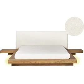 Beliani Bett mit LED Bouclé Zen 160 x 200 cm Led Naturfarbene Esche