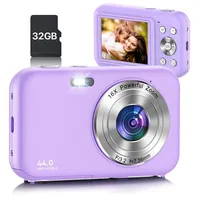 Digitalkamera, Kamera Fotokamera mit 32GB Karte, 44MP 1080P HD Kinderkamera mit 16X Digitalzoom Kompaktkamera, Kamera für Kinder, Teenager, Anfänger - Lila
