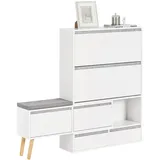 SoBuy FSR134-W Schuhkipper 124 x 115 x 24 cm mit Sitzbank und Schubladen / weiß