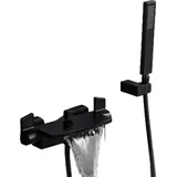 Wandmontierte Wasserfall-Armatur mit Warm- und Kaltwasser-Duschkopf (Schwarz)