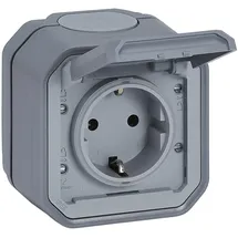 Legrand Plexo New Feuchtraum-Aufputz-Steckdose, Schuko-Standard, inklusive Klappdeckel, Berührungsschutz, Steckklemmen, (SL), IP44 - grau