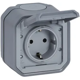 Legrand Plexo New Feuchtraum-Aufputz-Steckdose, Schuko-Standard, inklusive Klappdeckel, Berührungsschutz, Steckklemmen, (SL), IP44 - grau