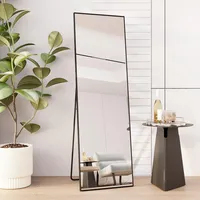 AUFHELLEN Standspiegel mit Schwarz Metallrahmen 140x40cm HD Groß Ganzkörperspiegel mit Haken für Wohnzimmer oder Ankleidezimmer (Schwarz)