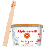 Alpinaweiß Das Original – optimal deckende und ergiebige weiße Wandfarbe – mit Spritz-Schutz-Formel – mit Rührholz (2 Liter)