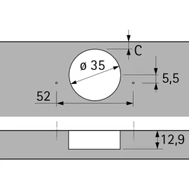 Hettich 110°-Scharnier mit integrierter Dämpfung, vorliegend,zum Anschrauben