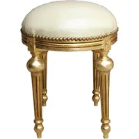 Casa Padrino Barock Sitzhocker Creme Lederoptik / Gold -