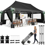 COBIZI Pavillon 3x6m Wasserdicht Faltpavillon 3x6 Wasserdicht Stabil, Partyzelt Faltbar Anti-UV mit 6 Seitenwänden 4 Sandsäcke, Gartenpavillon für Hochzeiten, Freien, Garten,Schwarz